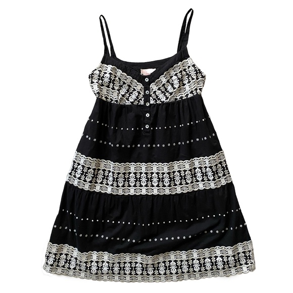 COLLETTE 100% Cotton Daisy Floral Dots Embroidered Tiered Mini Babydoll Dress XS - Picture 1 of 17